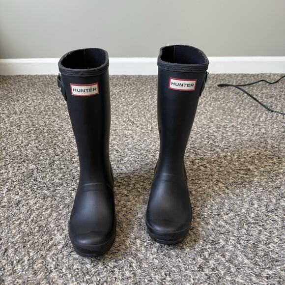 Hunter Kids Rubber Tall Slip On No Slip Sole Rain Boots Black Size 3B Matte - Picture 1 of 7